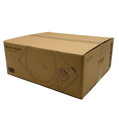 Alternative view of the official Blue Aura Blackline PG2 manufacturer inner packaging box, secured within a neutral double-box layer for safe delivery.