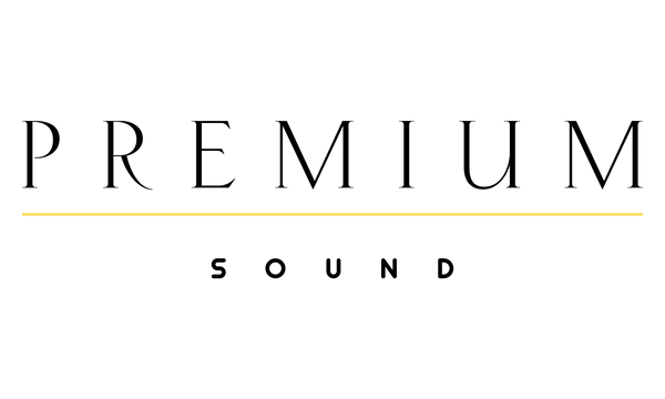 Official logo of the premium-sound-it boutique, featuring the text Premium Sound in elegant black lettering separated by a thin gold horizontal line on a transparent background.
